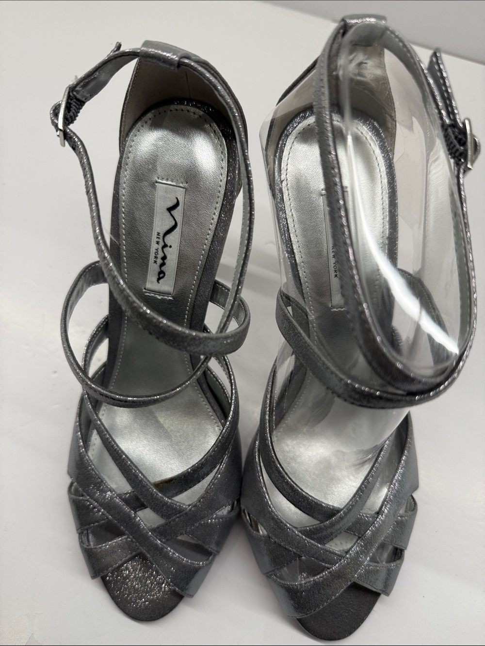 Nina Metallic Silver Strappy Heels - Nina